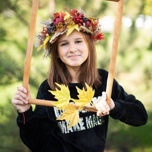 Autumnal Boho Flower Crown for Weddings | Dried Floral & Leaf Headpiece | Fall Wedding Hair Accessory