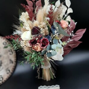 Burgundy navy ivory eucalyptus Bridal bouquet, Dusty Rose Pink Bridal Bouquet, Classic Wedding Bouquet, Rustic Boho Flower Bouquet