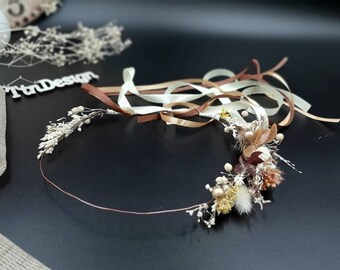 Coroa de flores secas, meia coroa de casamento/coroa de ervas secas com respiração do bebê/flores secas coroa de damas de honra/coroa de flores rústicas/coroa boho