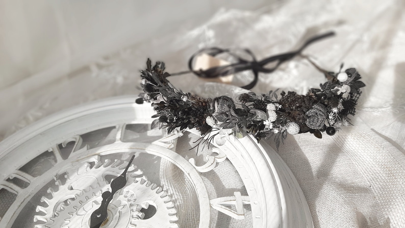 Black Flower Headband All Black Rose Headband Black Silver Etsy