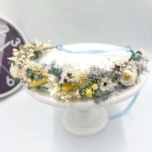 Yellow and Blue Ukrainian Floral Head Wreath, Handmade Daisy Headband, Traditional Ukrainian Style, Wedding and Gift Dried Flowers Headpiece