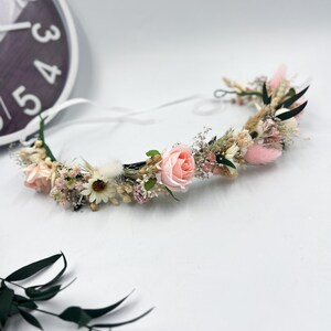 Blush Pink Flower Crown with Dried & Artificial Flowers – Boho Wedding Headpiece for Bride or Bridesmaid