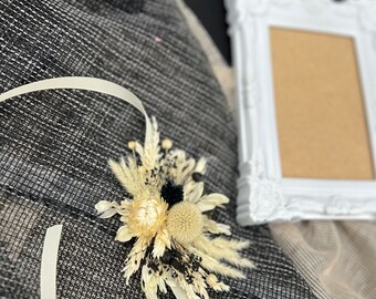 Cream&black Dried Corsage, Black Ivory Corsage, Black White