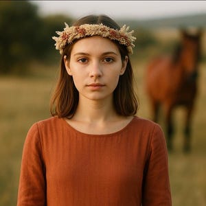 Rustic Dried Flower Crown for Women – Boho Wheat Headpiece for Wedding, Fall Festival or Photoshoot – Nature Hair Wreath