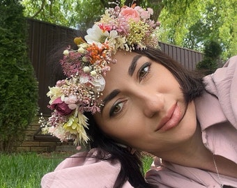 Blush Pink Flower Crown, Flower Tiara, Floral crown, Flower Halo, Bohemian flower crown, Bridal Crown, Flower girl Crown, Floral Hair Wreath