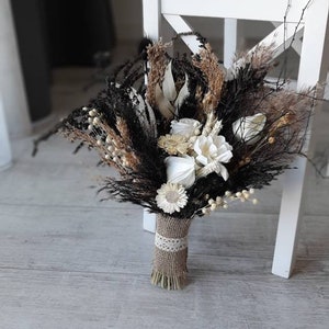 Black&ivory dried flower bouquet,  halloween bouquet,  halloween bridal bouquet, Black white gothic wildflower bouquet, ivory dried bouquet