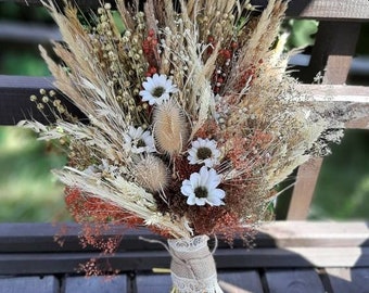 Marguerite séchée d’automne pampa bouquet d’herbe Fleurs de demoiselle d’honneur Fleurs de mariée Bouquet de mariage d’automne Mariage Boho Bouquet d’automne Bouquet d’orange