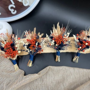 Dark navy blue rust boutonnière Navy blue orange accessories Boutonniere Buttonhole Wedding flowers