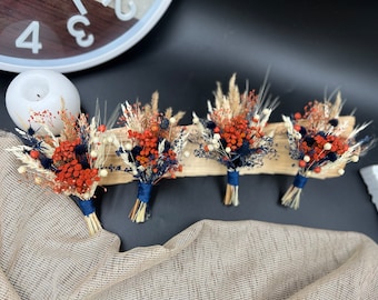 Dark navy blue rust boutonnière Navy blue orange accessories Boutonniere Buttonhole Wedding flowers