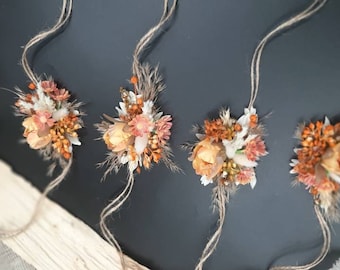 Rust orange ivory flowers Fall wedding Fiance Groom Groomsmen buttonhole Mother wrist corsage Wedding accessories Boho wedding