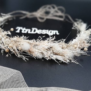 Boho Baby&#39;s Breath Flower Crown, Cream Dried Gypsophila Wedding Headpiece