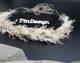 Boho Baby's Breath Flower Crown, Cream Dried Gypsophila Wedding Headpiece