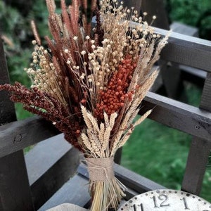 Boho Fall Wedding Bouquet, Dried Orange Autumn Bouquet, Rustic Bridesmaid Flowers, Wheat Wedding Bouquet, Fall Floral Decor, Autumn Wedding