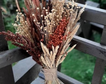 Boho Fall Wedding Bouquet, Dried Orange Autumn Bouquet, Rustic Bridesmaid Flowers, Wheat Wedding Bouquet, Fall Floral Decor, Autumn Wedding