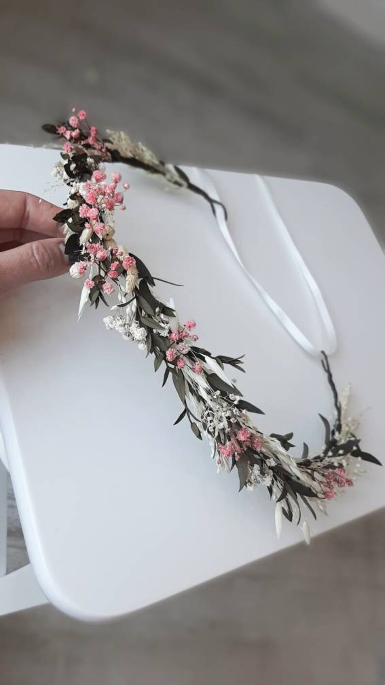 Greenery Hair Crown Eucalyptus Flower Crown Pink Gypsophila Etsy