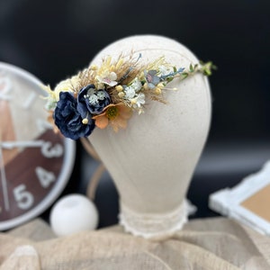 Bridal Flowers Half Crown / Brides Hair Accessories / Navy blue &beige flower wreath/ navy blue flower crown