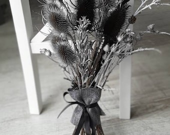 Black dried bouquet, Gothic black bouquet, Halloween bouquet, Dried flower, Rustic bouquet, Black gothic bouquet, Silver dried bouquet