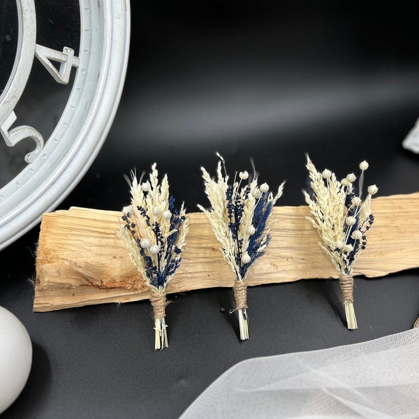 Navy blue Ivory boutonnie Rustic Boutonniere, Dried fall boutonniere, Boutonniere for men, Rustic Wedding Boutonniere, Groomsmen Boutonniere