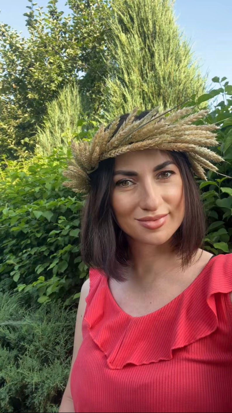 Boho Wheat Crown Headband: Fall Wedding Hair Accessories Womens Autumn Dried Flower Crown for Bohemian Nuptials image 3