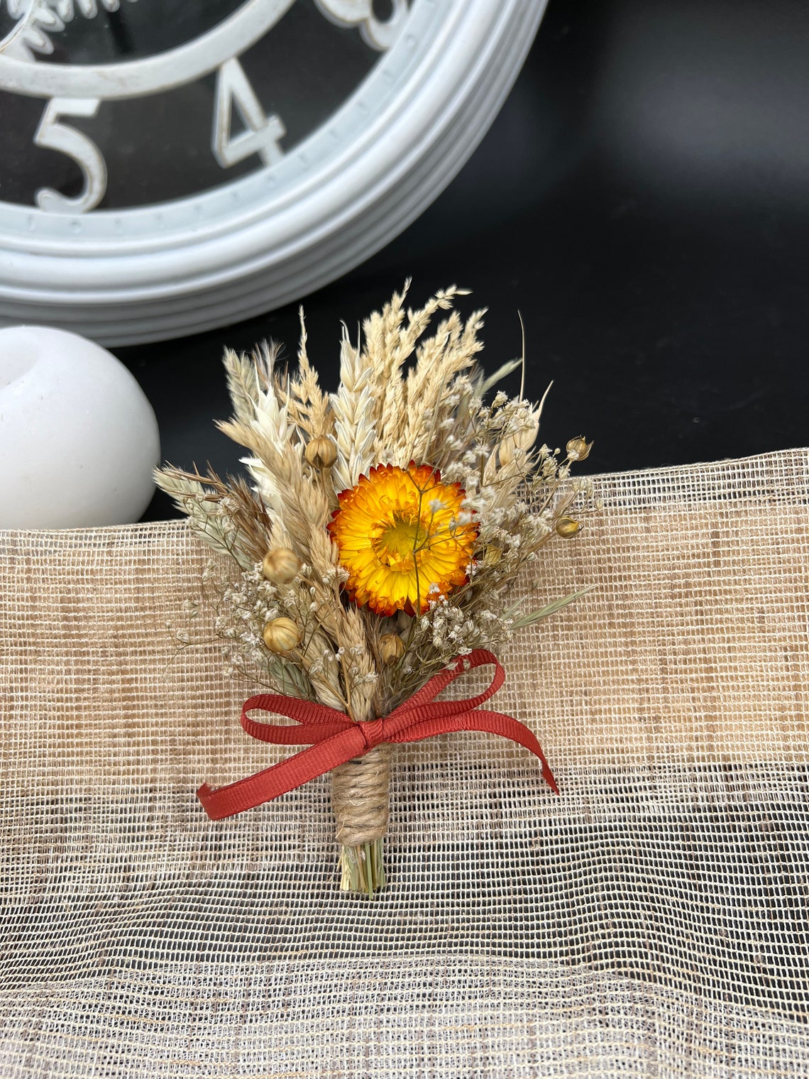 Whimsy Boutineer Whimsical Rustic Boutonniere With Pampas Grass and Dried Flowers for ...