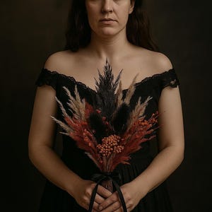 Gothic Wedding Bouquet Terracotta and Black | Dried Flowers Rustic Boho Bridal Bouquet | Fall Wedding Decor Dark Floral Arrangement
