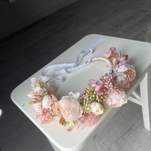Dusty pink boho flower crown, Flower crown, Dusty rose flower crown, Wedding crown, Pink flower bridal crown, Baby&#39;s Breath flower crown