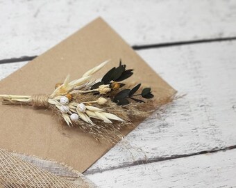 Ramo de flores secas – Ramo de boda bohemio – Broche para padrinos de boda – Ramo rústico para novios – Accesorio floral para bodas hecho a mano