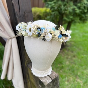 Dried flower crown, dusty blue flower crown, Mommy and me flower crowns, Floral crown-boho flower crown, white blue dried halo flower crown