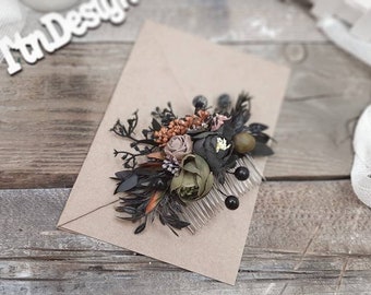 Negro Rosa Flor Cabello Peine Negro Boda Novia Cabello Peine Dama de Honor Regalo Gótico Boda Peinado Gótico Gótico Tocado gótico 