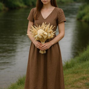 Dried wheat bridal bouquet boho rustic flowers with bunny tails and ivory rose
