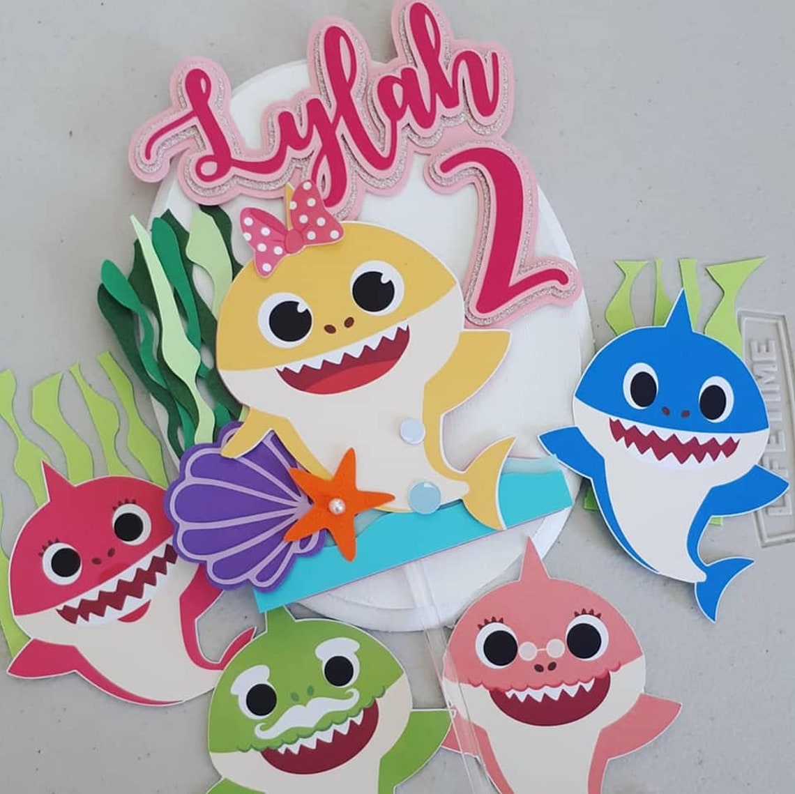 Shark Cake Topper Personalised 4 Baby shark mini cutouts | Etsy