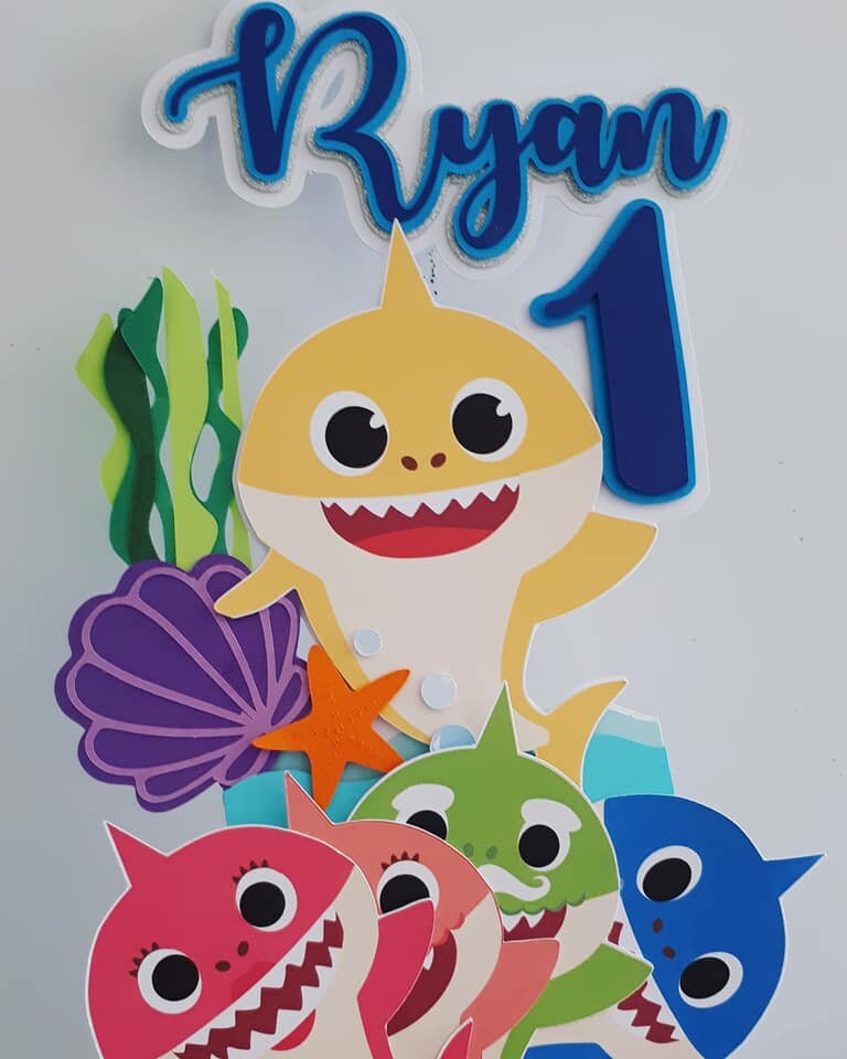 Shark Cake Topper Personalised 4 Baby shark mini cutouts | Etsy