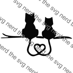 Deux chats avec coeur queue SVG fichier coupe Cricut Silhouette Cameo