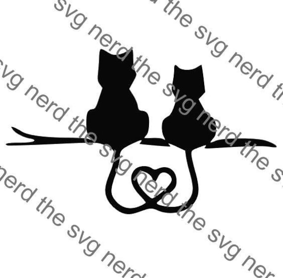 Download Two Cats with Heart Tail SVG Digital Cut File Cricut | Etsy