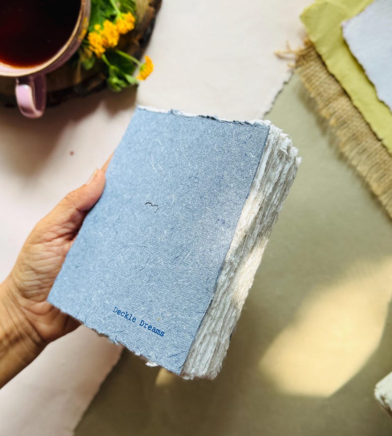 Handmade Cotton Paper Artbook: Deckle Edge, Open Spine Binding, Sketchbook image 8