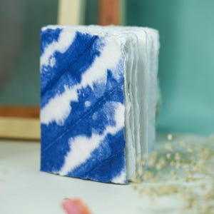 Handmade Deckle Paper Art Book, Indigo mini Deckle edge notebook/ Tie & Die print