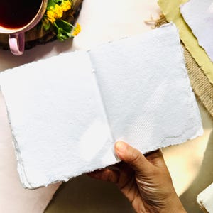 Handmade Cotton Paper Artbook: Deckle Edge, Open Spine Binding, Sketchbook image 10