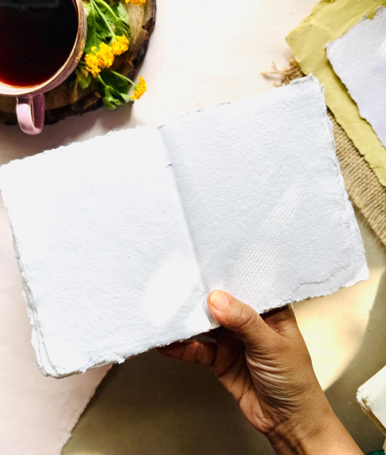 Handmade Cotton Paper Artbook: Deckle Edge, Open Spine Binding, Sketchbook image 10