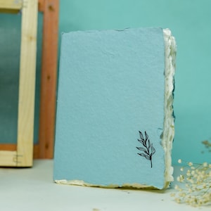 Handmade Deckle Edge Paper Journal, Handmade Tropical flower Deckle Edge Paper Notebook ( Aqua )