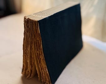Handmade vintage Paper  Journal | Open Spine Binding, Black Cover, Deckle Papers, cotton rag Paper