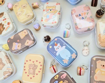 Small Pocket Size Cute Bear Stitch Marker/Notions Storage Tins For Knitting And Crochet