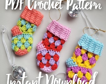 Mini Granny Stocking Christmas Tree/Garland Decoration Crochet PDF Pattern, Instant Download