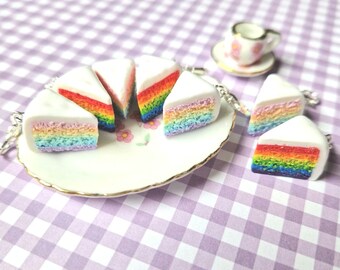 Rainbow Cake Slice Stitch Markers - Handmade Polymer Clay Pride Dessert Charms -Colorful Knitting & Crochet Notions Rainbow Bright or Pastel