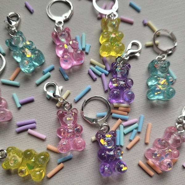 Gummy Bear Glitter Pastel Stitch Markers for Crochet or Knitting Set Of Five