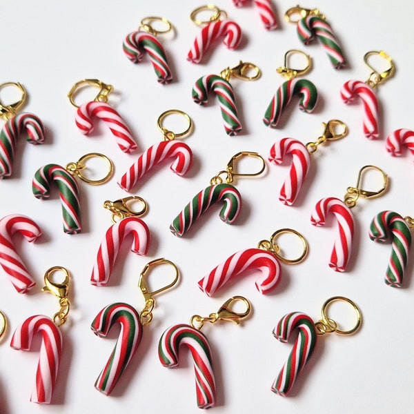 Handmade Polymer Clay Festive Candy Cane Christmas Xmas Stitch Marker for Crochet or Knitting Great Gift!