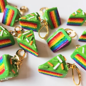 Handmade Polymer Clay St Patrick's Day Cake Slice Stitch Marker / Notions / Progress Keeper for Crochet or Knitting