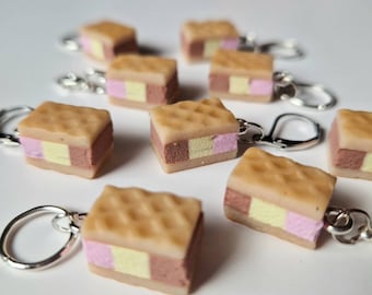 Handmade Polymer Clay Neapolitan Ice Cream Sandwich Stitch Marker Notions for Crochet or Knitting