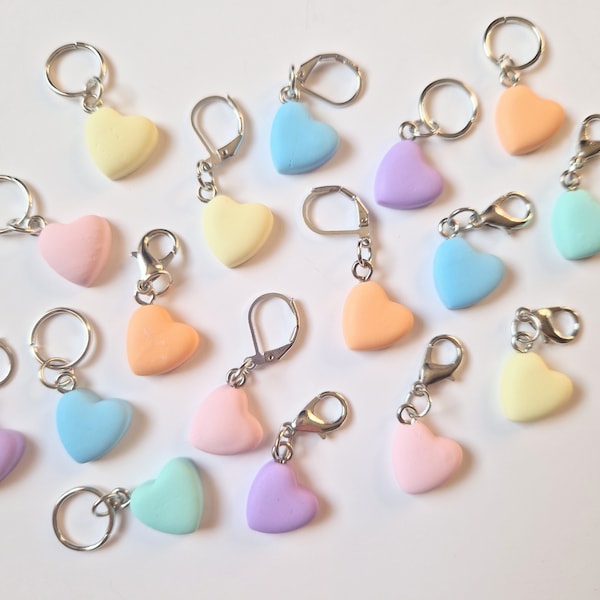 Handmade Polymer Clay Pastel Hearts Stitch Markers For Knitting And Crochet Makes The Perfect Gift! Set Or Individual