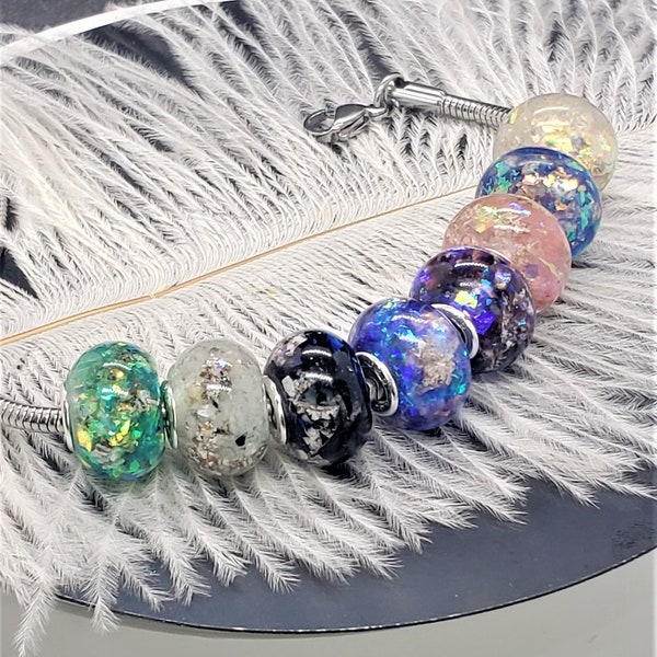 Custom Made Pandora/European Style Bead, Made with Cremation Ashes and your choice of Hologram Flakes or Clear with your Dried Flowers