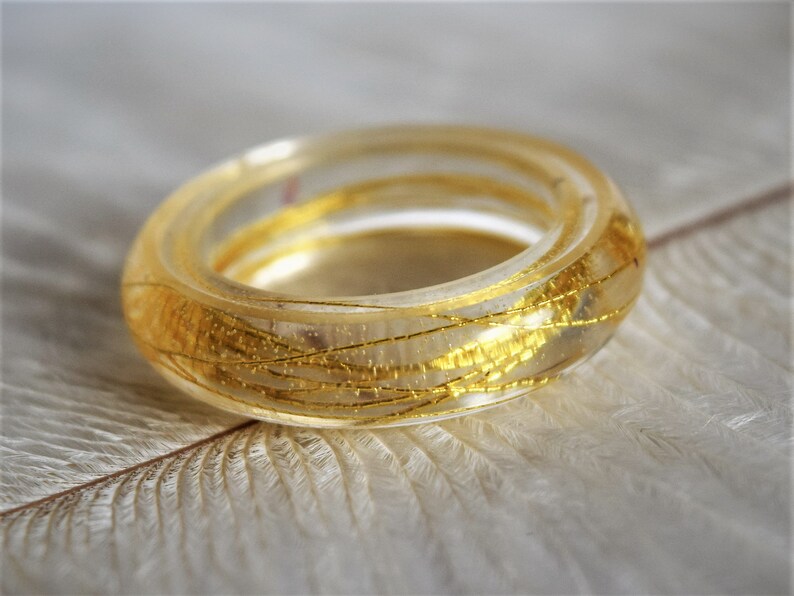 Stacking Rings Vacation Ring Engagement Ring Clear Resin Ring with Gold Threading